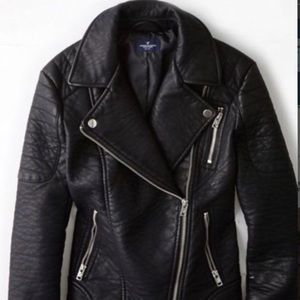 AEO Quilted Black Leather Jacket